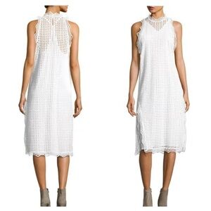 IRO Womens Size Small White Eyelet Lace Mock Neck Sleeveless Midi Cover-Up